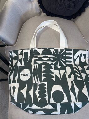 Vuori Dark Green & White Graphic Canvas Tote